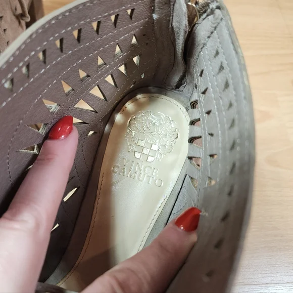 Vince Camuto Suede Leather Tarita Laser Cut Lace Up Ankle Open Toe Heels Sz 13 - Picture 8 of 16